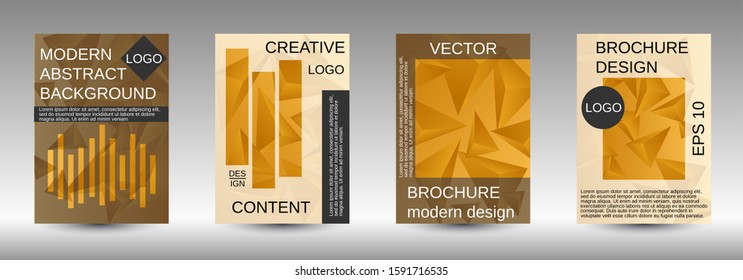 Modern abstract background. A set of modern abstract covers. Creative yellow triangle element vector. Geometric booklet cover template design.