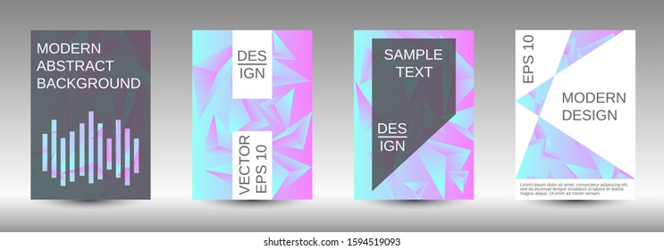 Modern abstract background. A set of modern abstract covers. Creative blue triangle element vector. Geometric booklet cover template design.