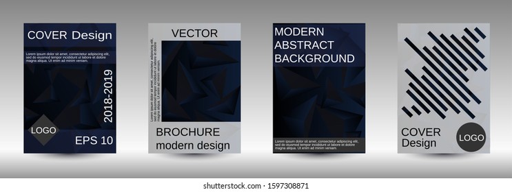 Modern abstract background. A set of modern abstract covers. Creative black triangle element vector. Geometric booklet cover template design.