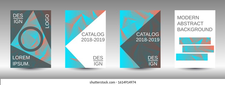Modern abstract background. A set of modern abstract covers. Creative blue triangle element vector. Geometric booklet cover template design.