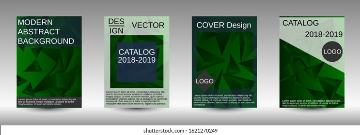 Modern abstract background. A set of modern abstract covers. Creative green triangle element vector. Geometric booklet cover template design.