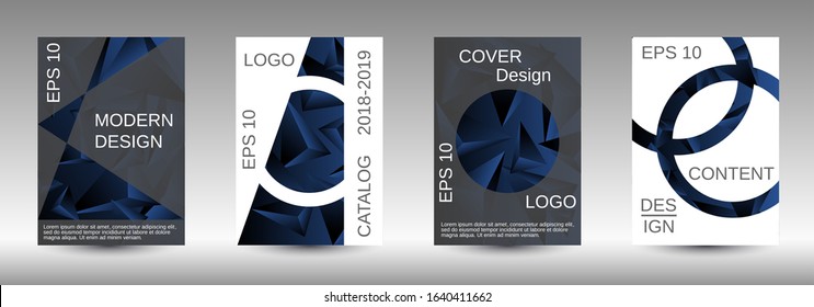 Modern abstract background. A set of modern abstract covers. Creative black triangle element vector. Geometric booklet cover template design.