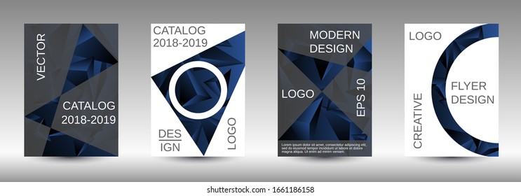Moderner abstrakter Hintergrund. Eine Reihe moderner abstrakter Cover. Vektorillustration für kreatives, schwarzes Dreieck. Geometrisches Booklet-Titeldesign.