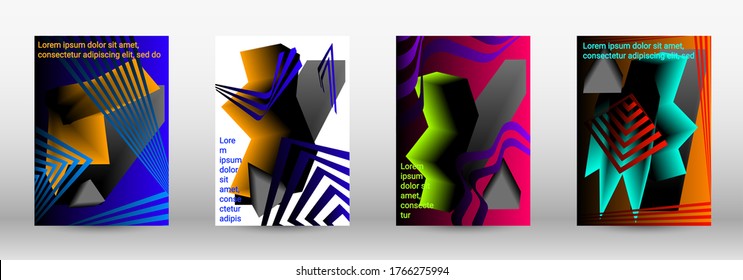 Fondo abstracto moderno. Un conjunto de cubiertas abstractas modernas. Diseño de portada a la moda de líneas curvas, formas geométricas. Ilustración vectorial. EPS 10.