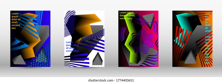 Fondo abstracto moderno. Un conjunto de cubiertas abstractas modernas. Diseño de portada a la moda de líneas curvas, formas geométricas. Ilustración vectorial. EPS 10.