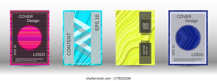Modern abstract background. Set of fashionable covers. Geometric template with green, orange, purple, yellow, blue, pink lines for cover booklet. EPS10 vector design.