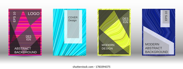 Modern abstract background. Set of fashionable covers. Geometric template with green, orange, purple, yellow, blue, pink lines for cover booklet. EPS10 vector design.