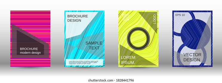 Modern abstract background. Set of fashionable covers. Geometric template with green, orange, purple, yellow, blue, pink lines for cover booklet. EPS10 vector design.