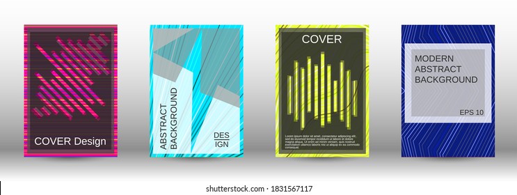 Modern abstract background. Set of fashionable covers. Geometric template with green, orange, purple, yellow, blue, pink lines for cover booklet. EPS10 vector design.