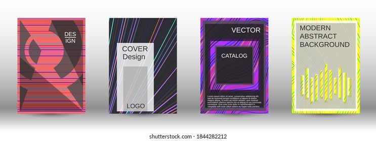 Modern abstract background. Set of fashionable covers. Geometric template with green, orange, purple, yellow, blue, pink lines for cover booklet. EPS10 vector design.