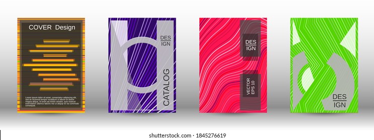 Modern abstract background. Set of fashionable covers. Geometric template with green, orange, purple, yellow, blue, pink lines for cover booklet. EPS10 vector design.