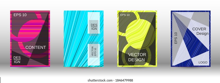 Modern abstract background. Set of fashionable covers. Geometric template with green, orange, purple, yellow, blue, pink lines for cover booklet. EPS10 vector design.
