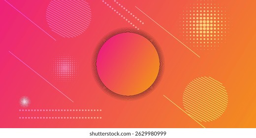 Modern abstract background with shades of red and orange and memphis elements as well as digital and technological themes.