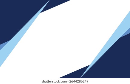 Fundo abstrato moderno com formas angulares azuis afiadas enquadrando um centro branco limpo. Ideal para conteúdo empresarial, corporativo ou criativo em apresentações, folhetos ou designs digitais.