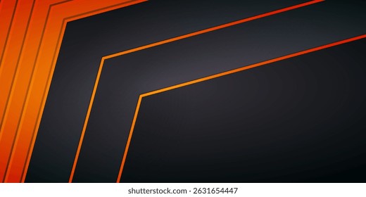 Plano de fundo moderno abstrato com formas de seta laranja e preta criando uma composição em negrito e dinâmica. Ilustração de vetor