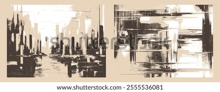 Modern abstract background showcasing striking vertical streaks of black and cream, layered with bold textures to create a dynamic, contemporary design filled with energy and depth