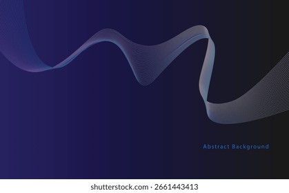Plano de fundo abstrato moderno com linhas de onda gradiente fluindo suave em azul escuro, apresentando design de movimento elegante perfeito para modelos futuristas, visuais de tecnologia e arte digital