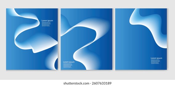 A modern abstract background with smooth white gradients on a vibrant blue surface, creating a dynamic fluid effect.