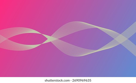 Fundo abstrato moderno com linhas onduladas brancas suaves em um gradiente rosa e azul. Perfeito para design digital, modelos da Web ou cenários de apresentação.