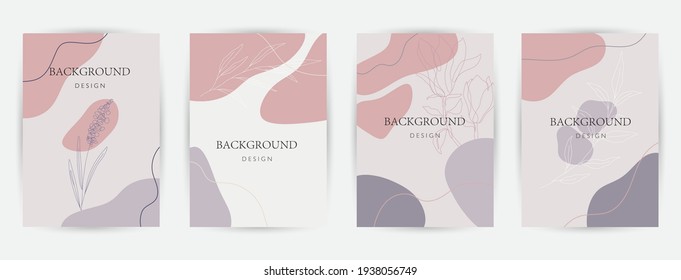 Modern abstract background. Social media stories and post creative Vector set. cover, invitation, banner, placard, brochure, poster, card, flyer and other. Tropical leaves warm color of the earth tone