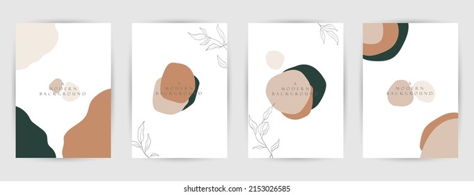 Modern abstract background. Social media stories and post creative Vector set. cover, invitation, banner, placard, brochure, poster, card, flyer and other. Tropical leaves warm color of the earth tone