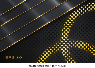 Modern abstract background with some metal layers and glow golden rings behind mesh shape.
Luxury realistic background. Vector illustration.