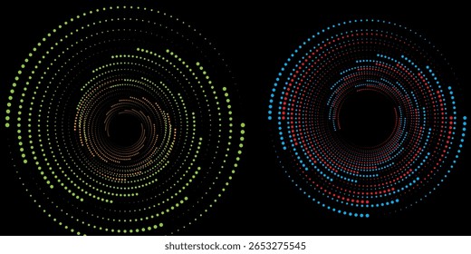 Fundo abstrato moderno. Ícone de logotipo espiral ou elemento de design. Pontos pretos em um fundo branco e pontos brancos ilustrações de boa arte simples vetor