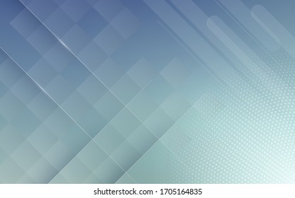 Fondo abstracto moderno con elementos cuadrados y de medio tono y degradado azul pastel con un tema tecnológico digital.
