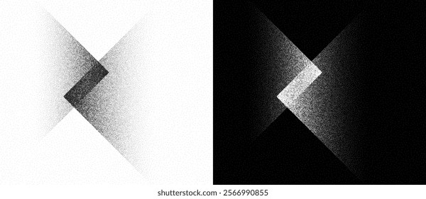 Modern abstract background with stipple corners of a rectangle. Black shape on a white background and the same white shape on the black side.