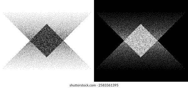 Modern abstract background with stipple corners of a triangles. Black shape on a white background and the same white shape on the black side.