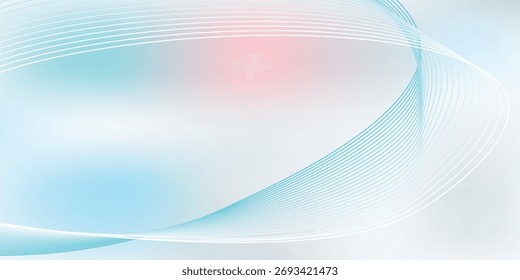 Um plano de fundo abstrato moderno com cores sutis gradientes em tons de azul e rosa, apresentando linhas brancas curvas suaves que criam um design fluido elegante.