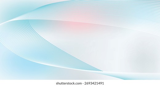 Um fundo abstrato moderno com cores sutis gradientes em tons de azul e rosa, apresentando linhas brancas curvas suaves que criam um design fluido elegante. eps10.