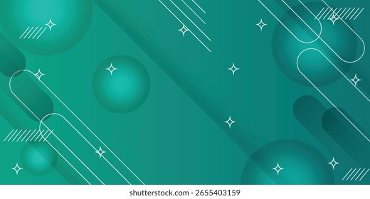 Fondo abstracto moderno con Gradientes de color verde azulado, líneas geométricas y estrellas brillantes. Perfecto para el diseño digital, temas tecnológicos, Sitios web y Plantillas de presentación.