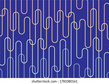 Modern abstract background of thin colored curved lines on a blue background. Trendy vector pattern