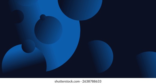Modern abstract background with various sized blue gradient circles on a dark navy backdrop, perfect for technology or corporate designs.