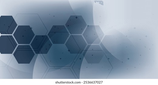 Fundo abstrato moderno em design vetorial com padrões hexagonais e setas em um gradiente azul. Ideal para tecnologia, inovação e conceitos digitais com uma sensação futurista.