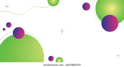 Fundo abstrato moderno com esferas de gradiente vibrante e ondas verdes suaves, perfeito para apresentações ou temas de tecnologia. Gradiente, Moderno, Mínimo, Abstrato, Colorido. 