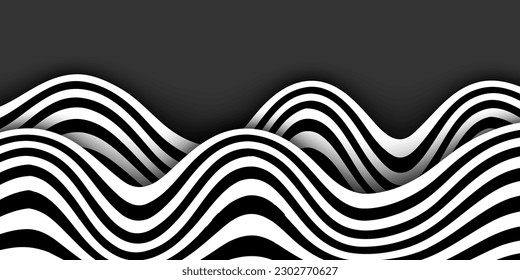 Fondo abstracto moderno con líneas onduladas. Fondo de la capa de rayas curvadas en blanco y negro. EPS vectorial 10