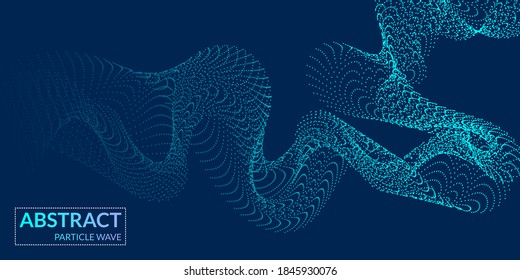 Modern abstract background with waves with blue gradient, lines and dynamic particles. Vector illustration.