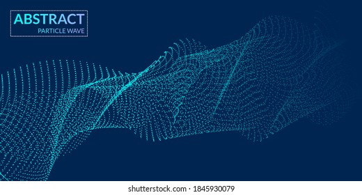 Fondo abstracto moderno con ondas con gradiente azul, líneas y partículas dinámicas. Ilustración vectorial.