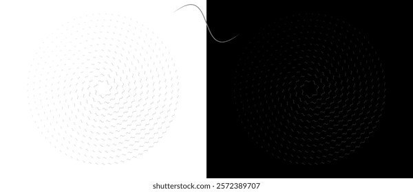 Modern abstract background. Waves in circle form. Round logo. Design element or icon. Black shape on a white background and the same white shape on the black side.