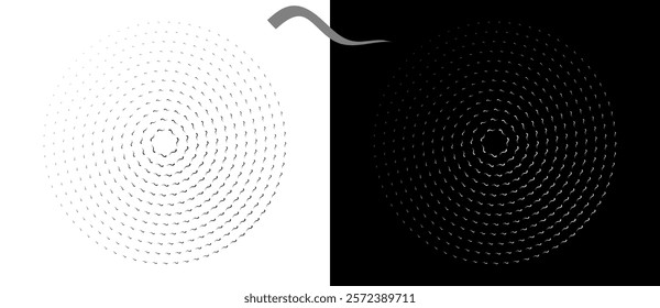 Modern abstract background. Waves in circle form. Round logo. Design element or icon. Black shape on a white background and the same white shape on the black side.