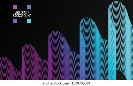 Modern abstract background with wavy lines in purple and blue gradations. Wave line art, curved smooth design. Vector illustration