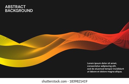 Modern abstract background with wavy lines in yellow and red gradations. Wave line art, curved smooth design. Vector illustration