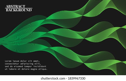 Modern abstract background with wavy lines in green gradations. Wave line art, curved smooth design. Vector illustration