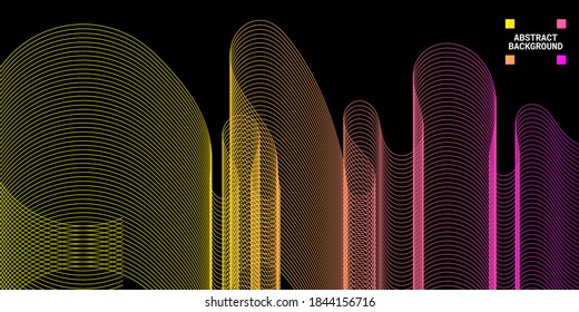 Modern abstract background with wavy lines in yellow and purple gradations. Wave line art, curved smooth design. Vector illustration. Suitable for use, book cover, cd cover, flyer, website background
