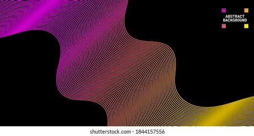 Modern abstract background with wavy lines in yellow and purple gradations. Wave line art, curved smooth design. Vector illustration. Suitable for use, book cover, cd cover, flyer, website background