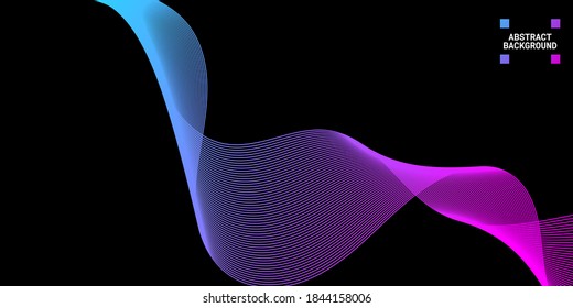Modern abstract background with wavy lines in blue and purple gradations. Wave line art, curved smooth design. Vector illustration. Suitable for use, book cover, cd cover, flyer, website background