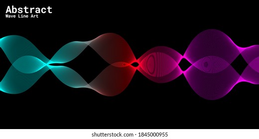 Modern abstract background with wavy lines in purple, red and blue gradations. Wave line art, curved smooth design. Vector illustration