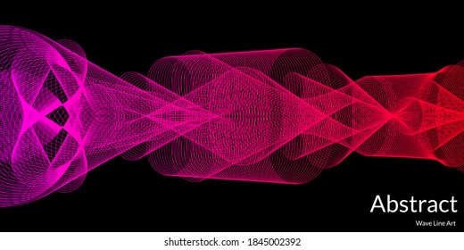 Modern abstract background with wavy lines in purple and red gradations. Wave line art, curved smooth design. Vector illustration